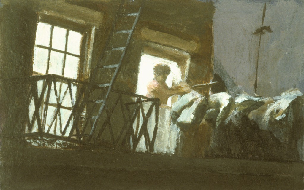 Night Laundry I | 6 x 9 inches| casein on paper